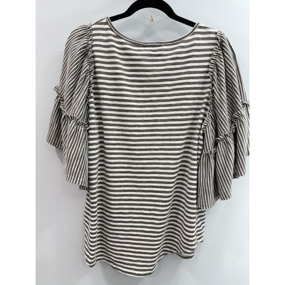 GiGiO Women's M Black White Striped Peasant Top Bell Sleeve Ruffle Boho Blouse - Picture 7 of 11